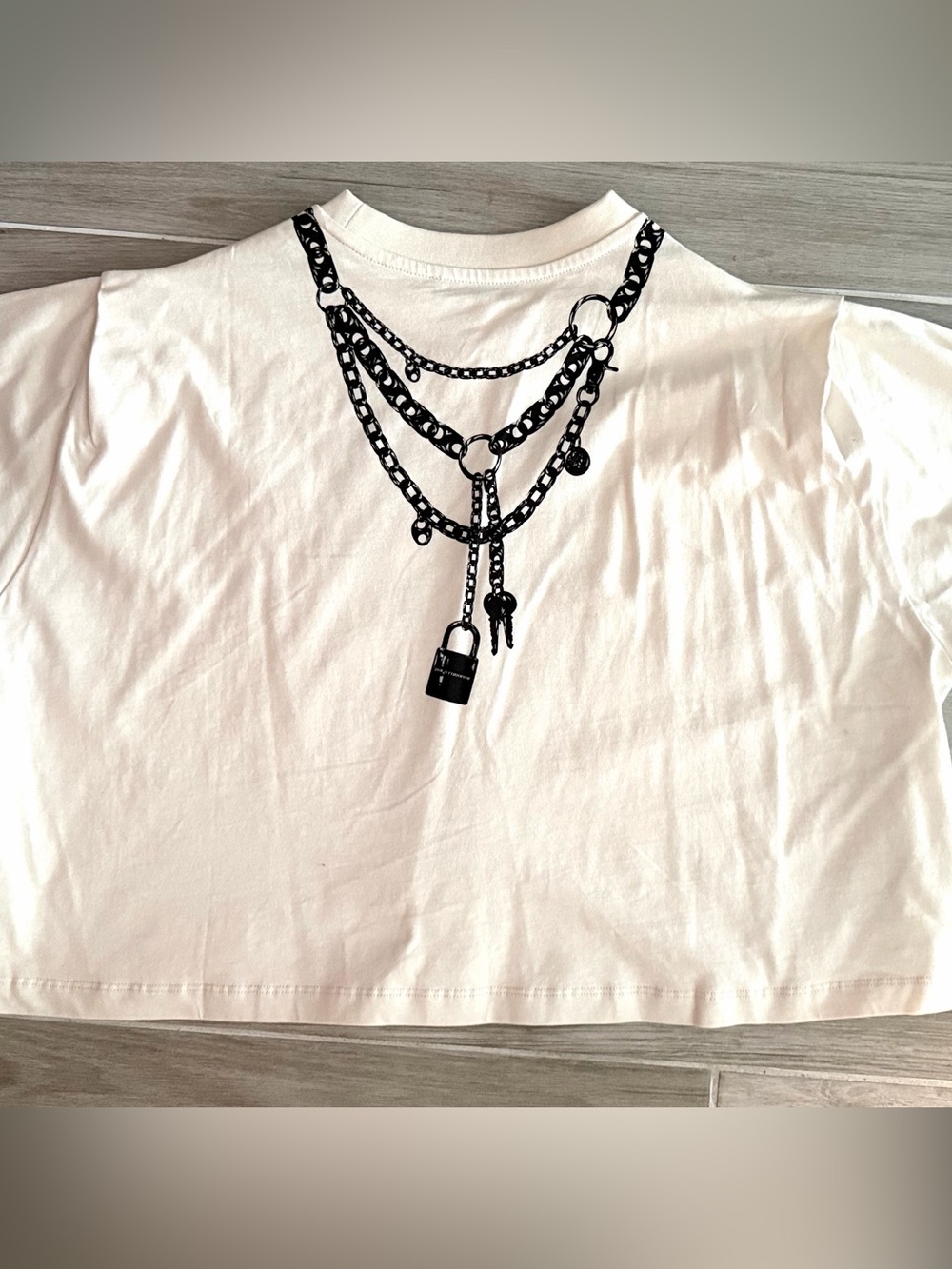 Paco Rabanne Ivory Trompe L’oeil necklace cropped T-Shirt Size S - Picture 6 of 7